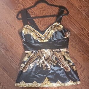 Le Chateau Black and Gold Patterned Top